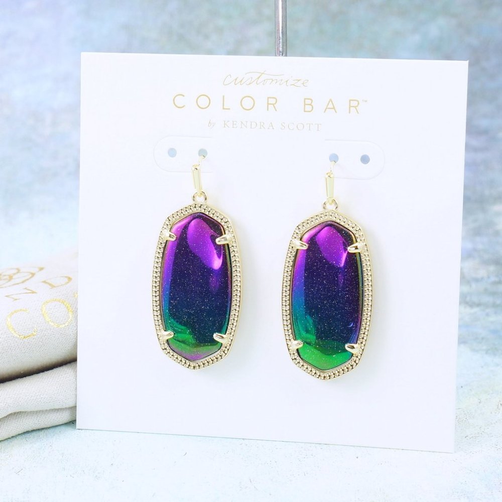 Kendra Scott Elle Iridescent Blue Goldstone Earrings Gold Plated